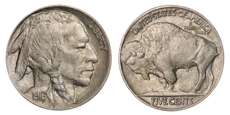 1916 Buffalo Nickel obverse primary shot showing the Native American portrait, date, and LIBERTY inscription