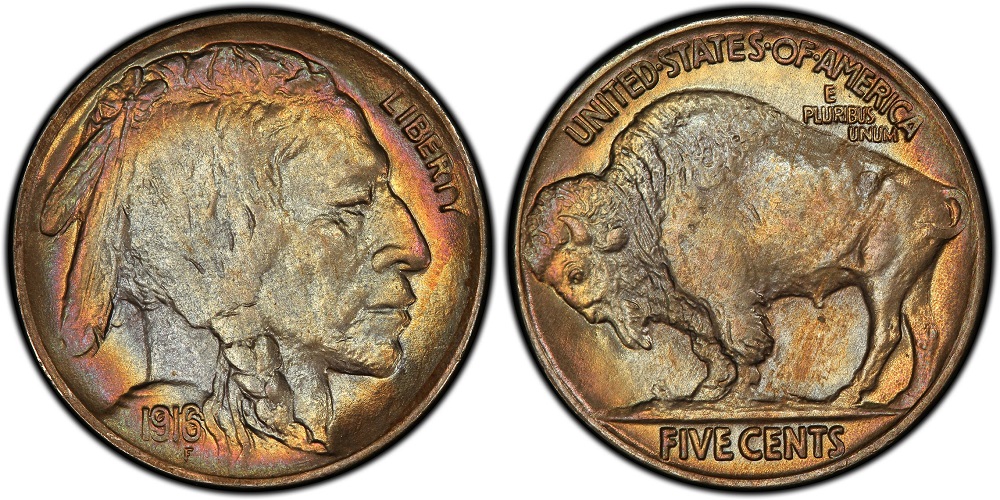 Side-by-side comparison of standard 1916 Buffalo Nickel date vs 1916 DDO FS-101 showing the dramatic doubled date